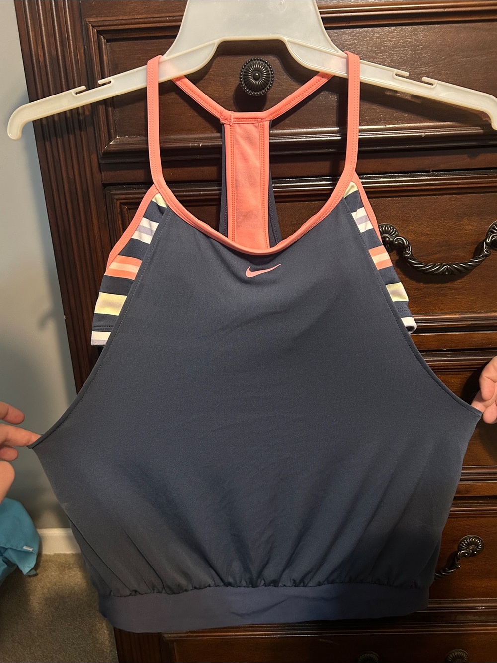 Nike Navy and Coral Striped Shoulder Athletic Tank - Picture 5 of 5